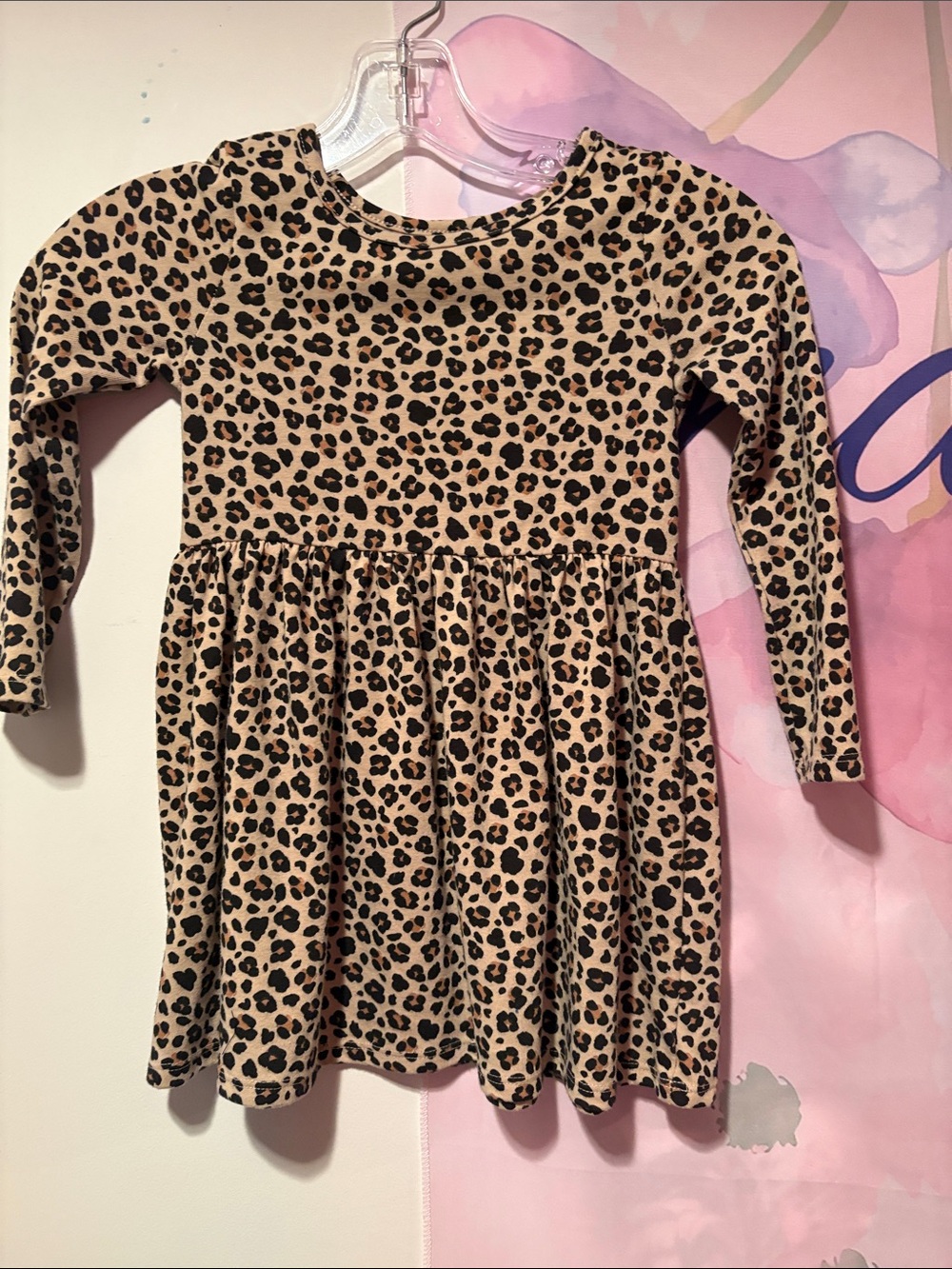 Cat & Jack Beige and Black Leopard Print Long Sleeve Dress